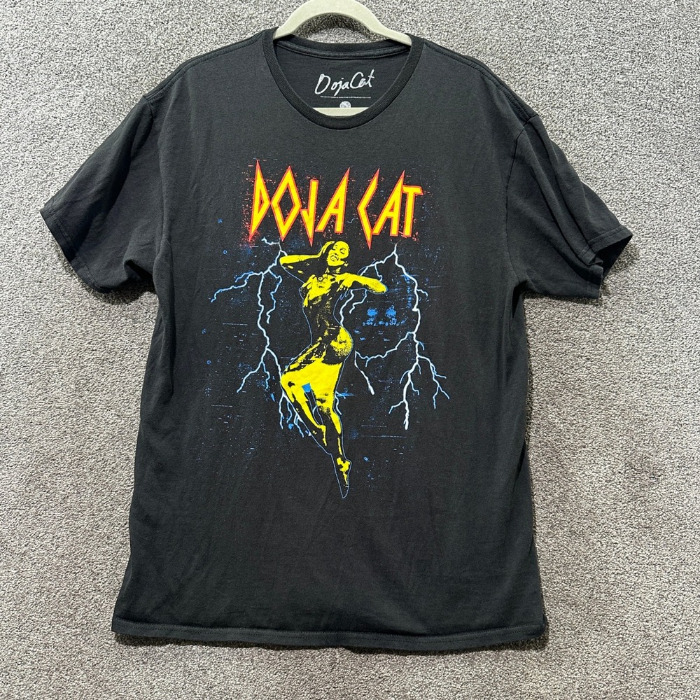 Doja Cat Graphic T-Shirt Mens Large Black Short Sleeve Lightning Bolt Music Tee